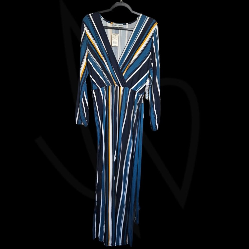 Almost Famous Blue Striped Long Sleeve Jumpsuit NWT XL